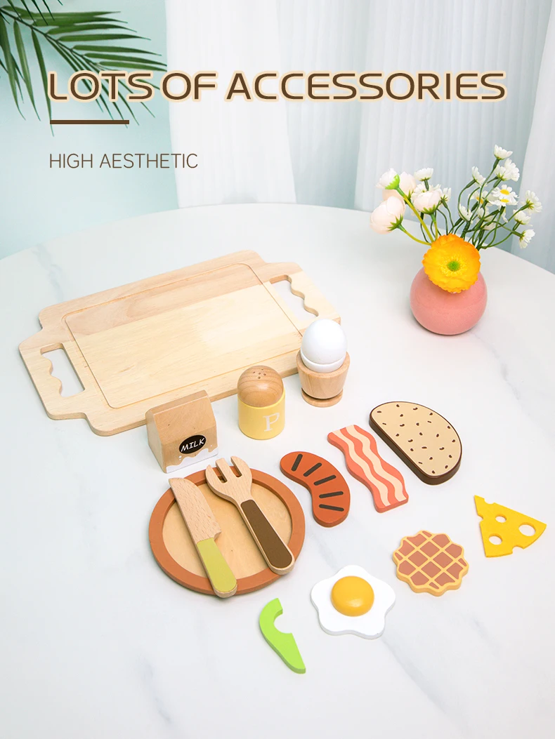 Hölzerne Küche, Rollenspiel-Set, Montessori-Simulationsplatten, Geschirr, Zubehör, Küchenspielset, Spielzeug für Kleinkinder, Geschenke ab 3 Jahren – Detail 37