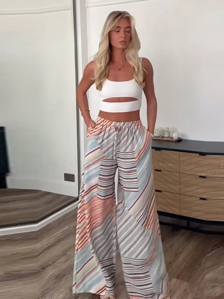 

Casual High Waist Lace Up Female Wide Leg Trousers Fashion Colorful Long Pants for Women 2026 New Y2K Straight Pants High Street