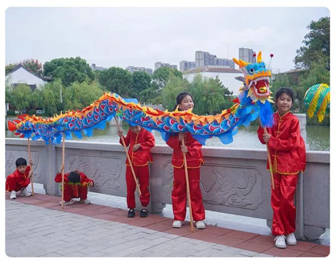 키즈 중국 드래곤 댄스 의상 5.5 m 실크 6 플레이어 크기 6 어린이 크리 에이 티브 게임 스포츠 장난감 이벤트 공원 무대 축제