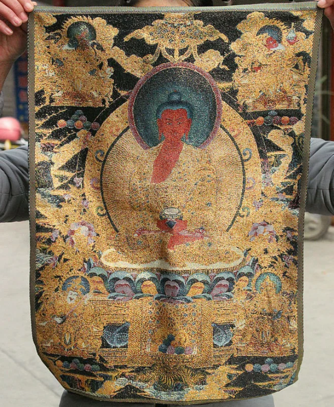 Classic Tibetan Buddhism Cloth Silk Shakyamuni Amitabha tathagata Buddha Thangka