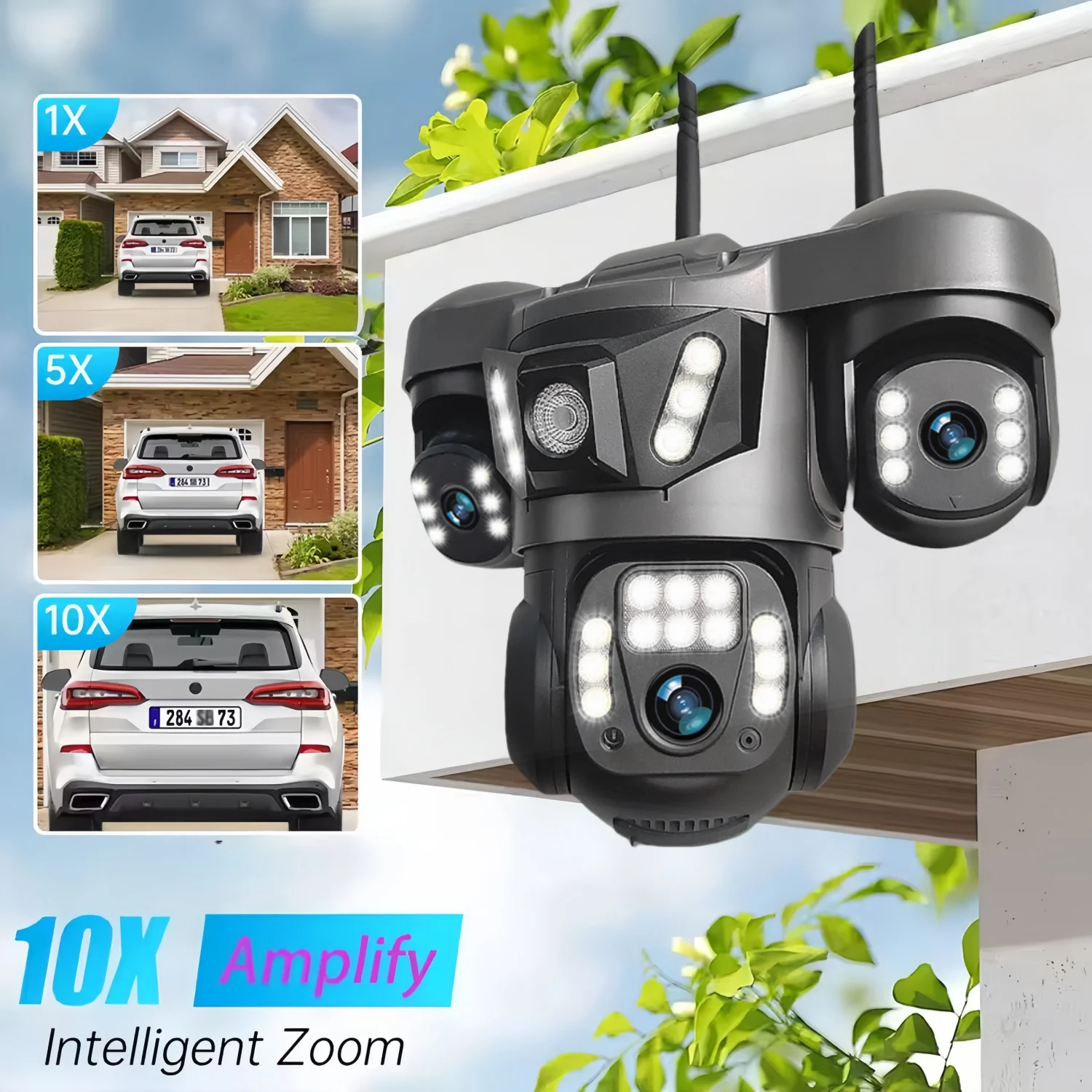 15MP ثلاثة عدسة واي فاي كاميرا IP في الهواء الطلق AI كشف الإنسان شاشة فيديو IP66 مقاوم للماء ثلاثة شاشة كاميرات المراقبة المنزلية