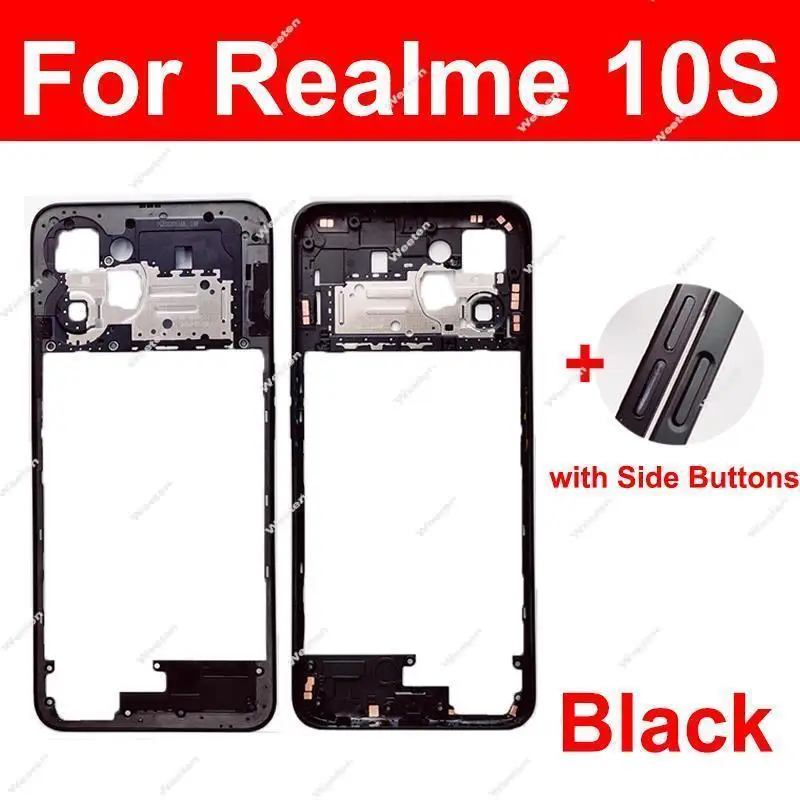 For Realme 10T 10S Middle Frame Housing Cover Bezel with Side Key Buttons Replacement Repair Parts