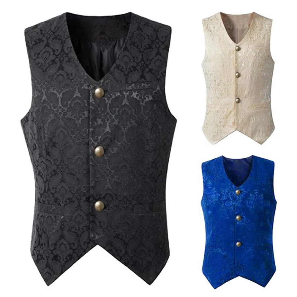 Medieval Vampire Cosplay Costume Steampunk Jacket Vest Coat Victorian Ghost Gothic Blazer Suits Stand Collar Trench Men's Shirt