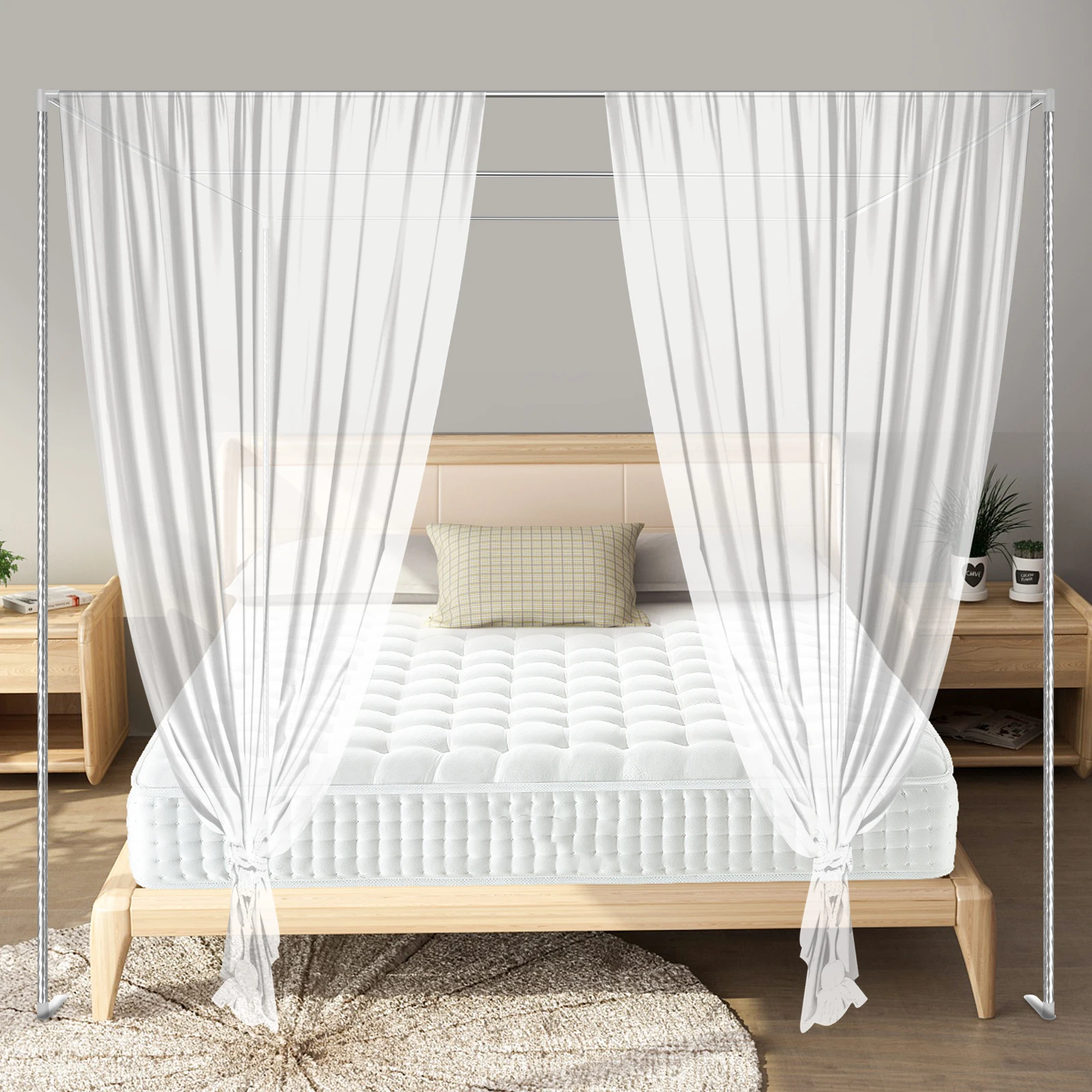 2*2*2m 4-Corner Bed Canopy Frame Post Bracket Mosquito Netting Curtain Support