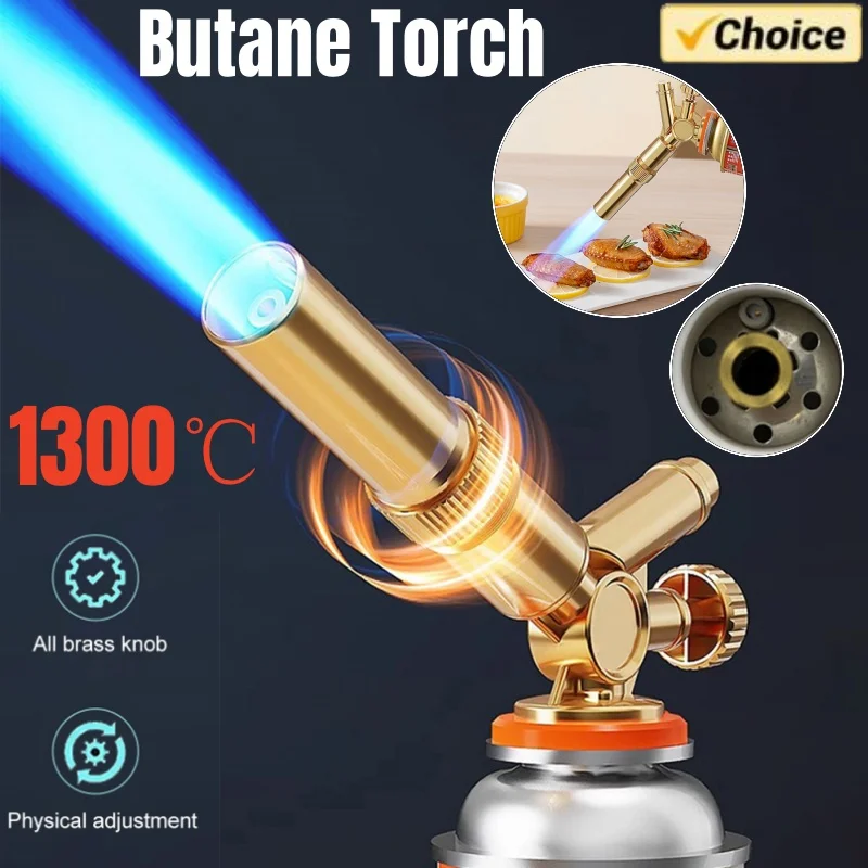 Culinary Torch Brass with Adjustable Flame Kitchen Cooking Torch Blow Torch Lighter for BBQ Baking Brulee Creme Craft