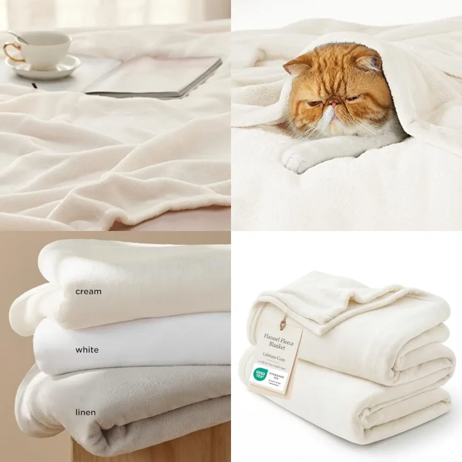 

Fleece Blankets King Size Cream - Bed Blanket Soft Lightweight Plush Cozy Fuzzy Luxury Microfiber, 108x90 Inch