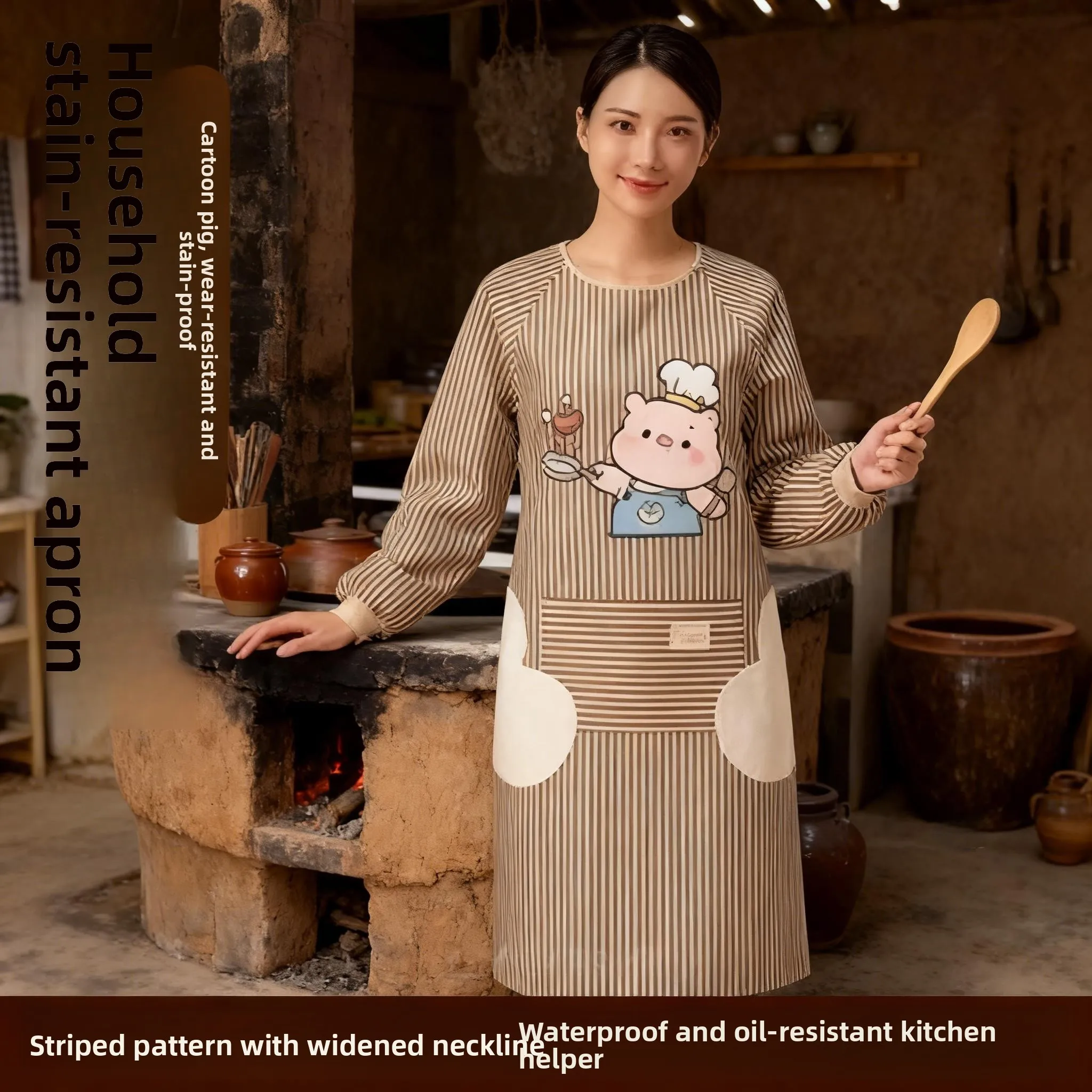 

2025 New Kitchen Apron Long Sve Women's Sle Cute Faionable Cooking Apron Reusable Adult Workwear Polyester Material