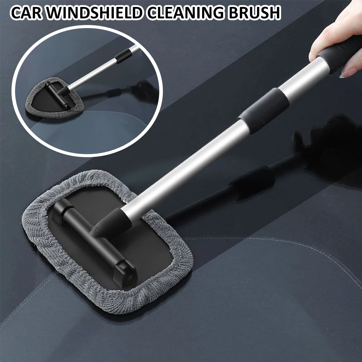 Auto-Windschutzscheibenreiniger mit Teleskopgriff, 2 Mikrofaser-Pads, austauschbares, weiches Windschutzscheiben-Reinigungswerkzeug, wiederverwendbar, waschbar, Auto