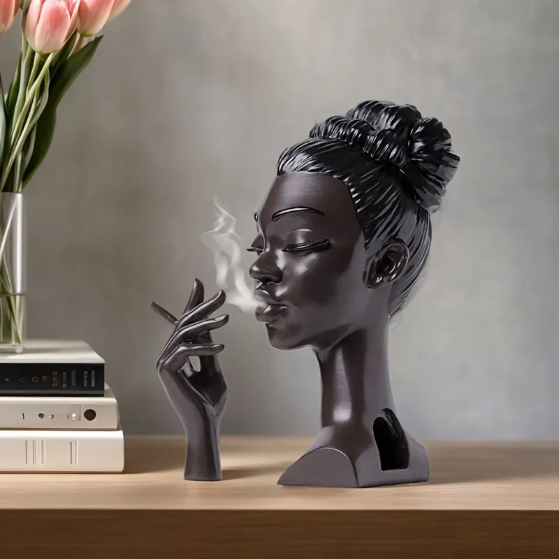 

Black lady smoking stove tabletop decoration figure sculpture resin handicraft