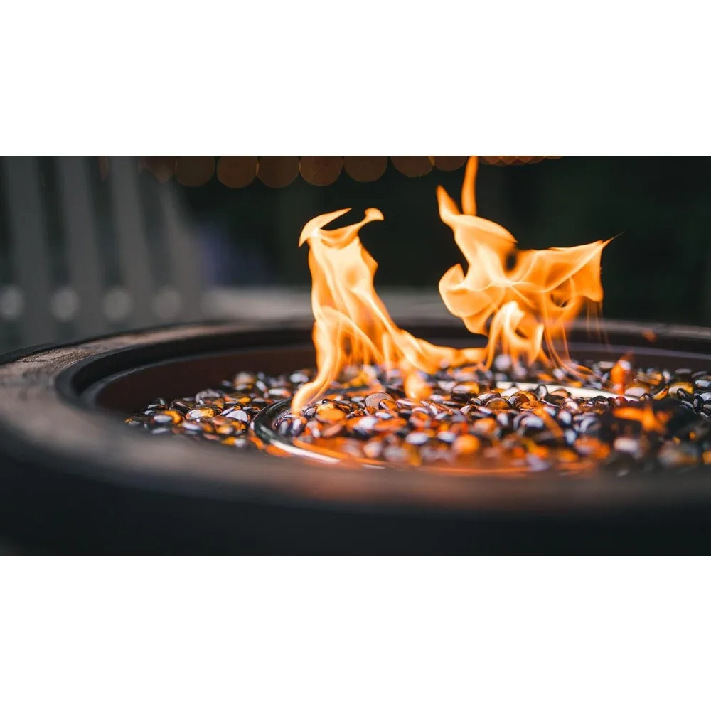 27 بوصة. عرض × 24 بوصة. H حفرة نار غاز برميل النبيذ في الهواء الطلق مع زجاج النار FP0121-P