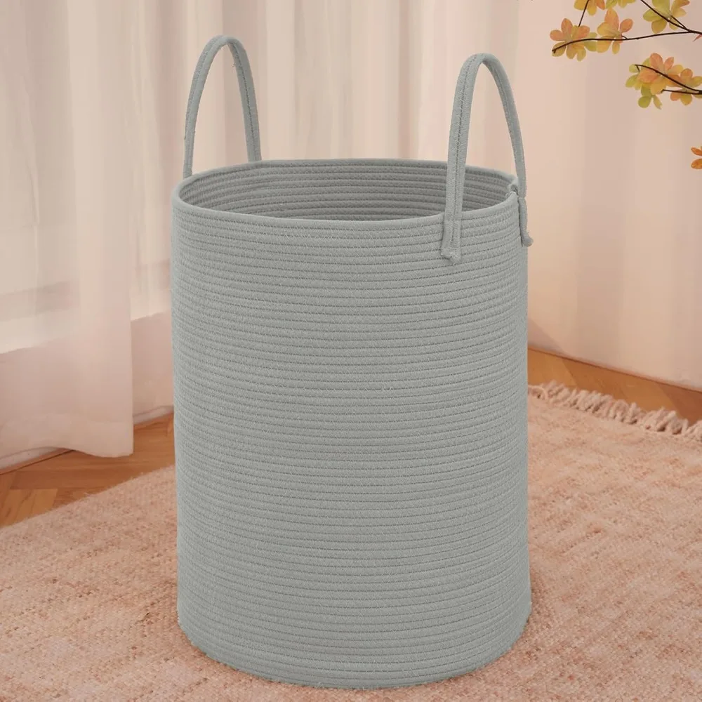 

Large Woven Laundry Basket Hamper 100L Cotton Rope Storage Bin for Blankets Toys Clothes Nursery Hamper for Living Room Baby