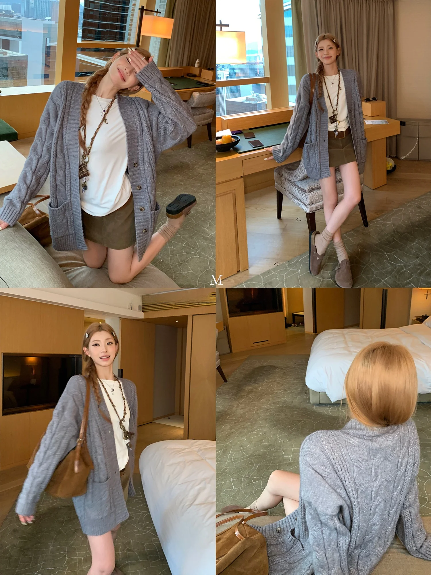 

Chen Mi Fan Gentle Bot Card вязаный свитер V-Ne открытый кардиган женский осенне-зимний ленивый свободный вязаный свитер средней длины