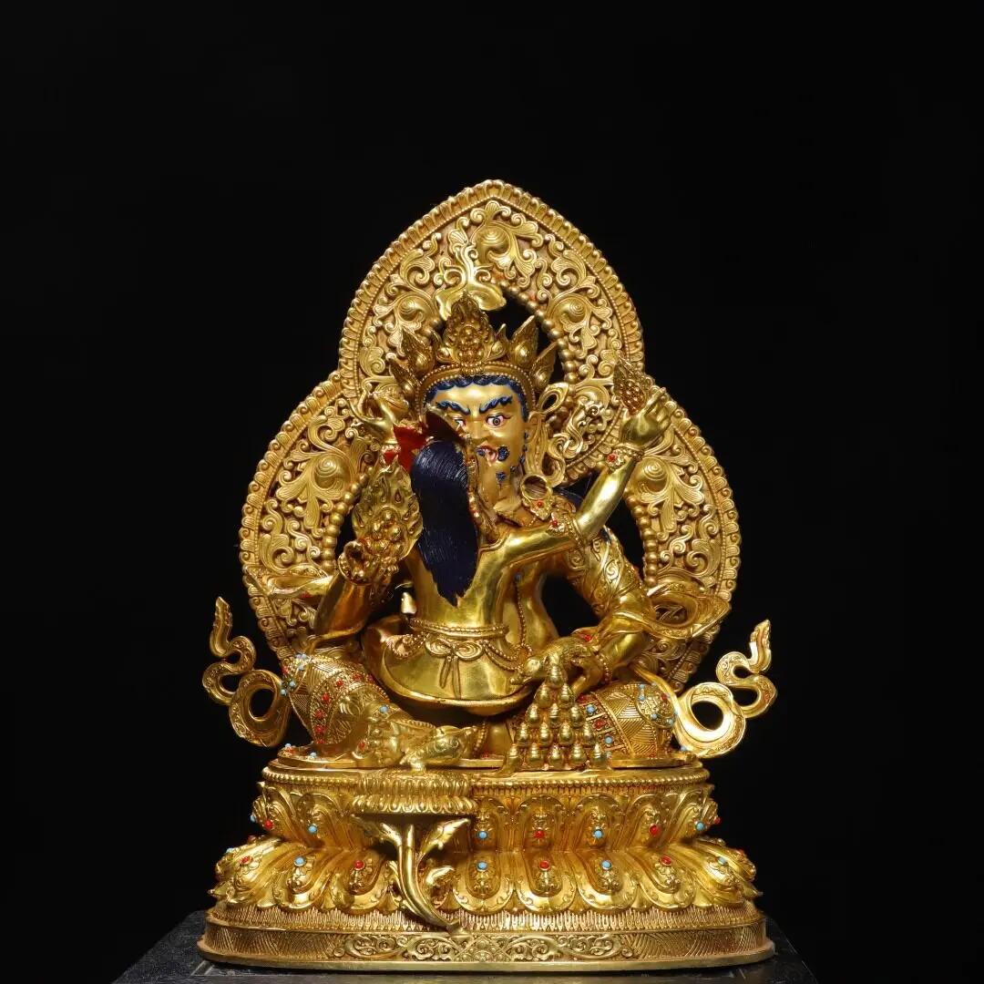 Red Jambhala Yab-Yum Wealth God Statue Pure Copper Gold Plated Backlight Tibetan Vintage Home Altar Decor