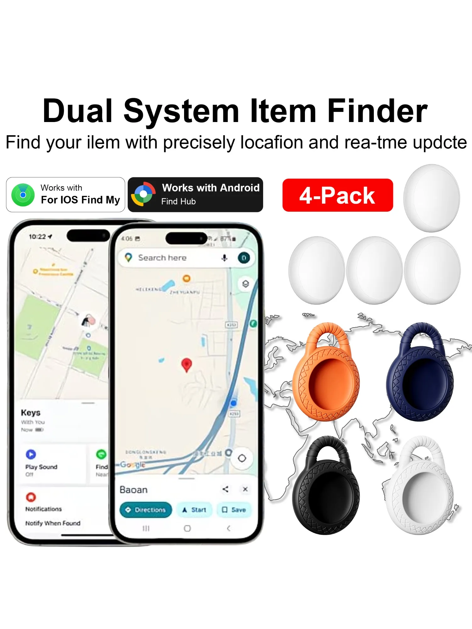 

4-Pack Air Tracker Tags for Android or iOS — Dual-System Compatible, Works with iOS Find My or Google Find Hub