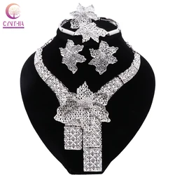 CYNTHIA Dubai Jewelry Gift Elegant Women Flower Shape Necklace African Bridal Wedding Bracelet Earrings Ring Jewelry Set