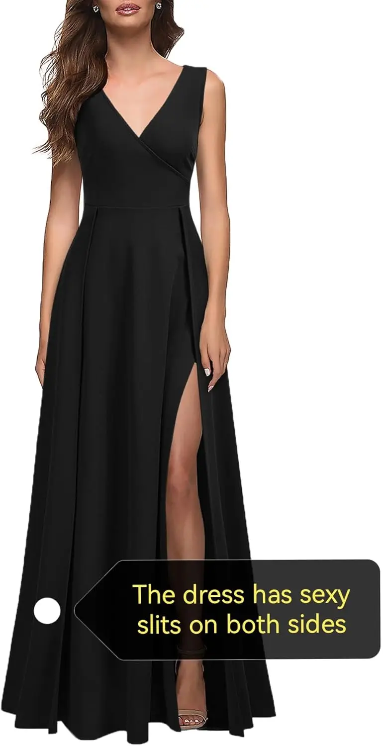 レディース Aライン Vネック ノースリーブ スリット入り フォーマルドレス カクテルパーティー プロム ロングドレス カクテルドレス