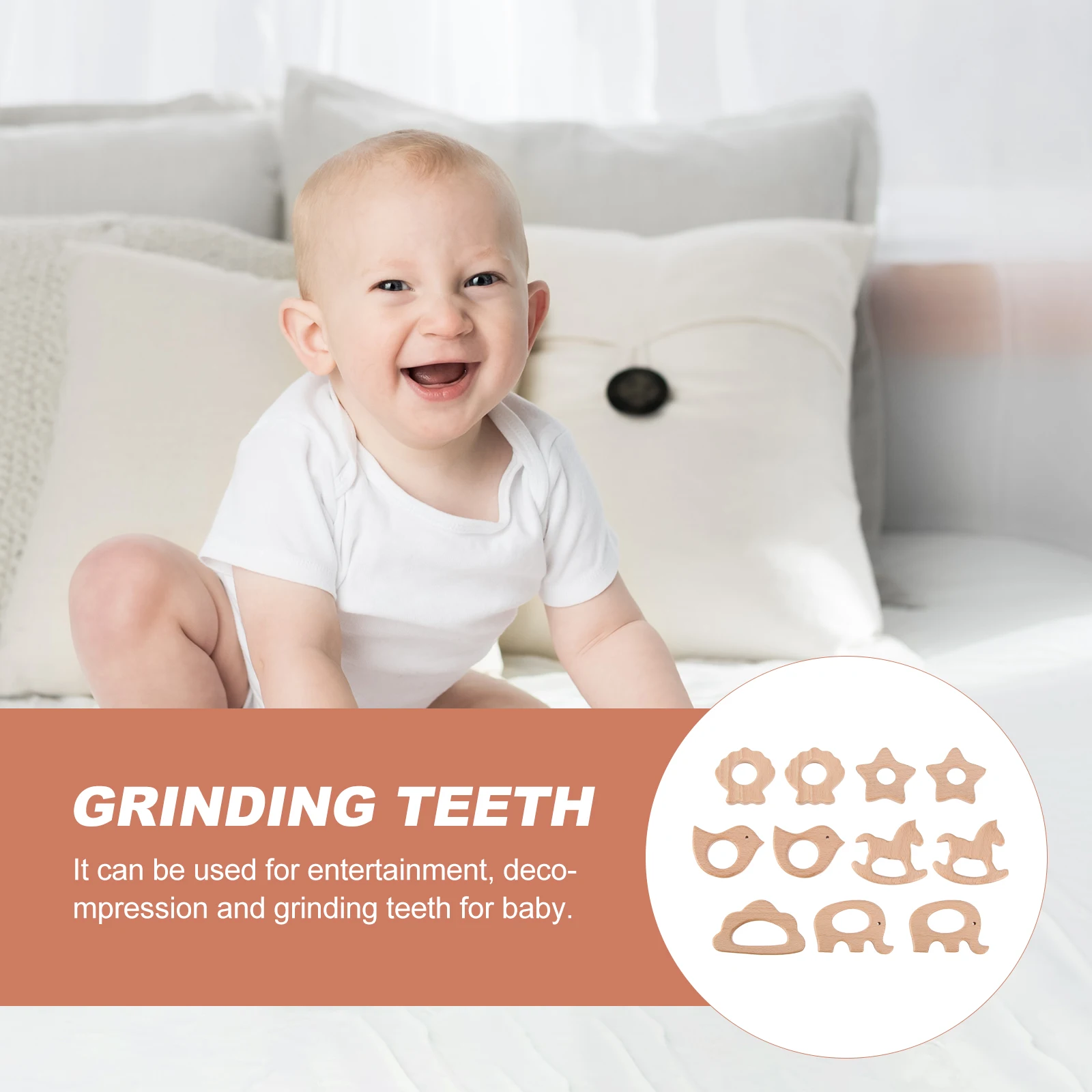 

11 pcs Wooden Baby Teether Animal Shape Chewing Grinding Soothing Ring For Infant Kids Chewable Biting Wood Teether