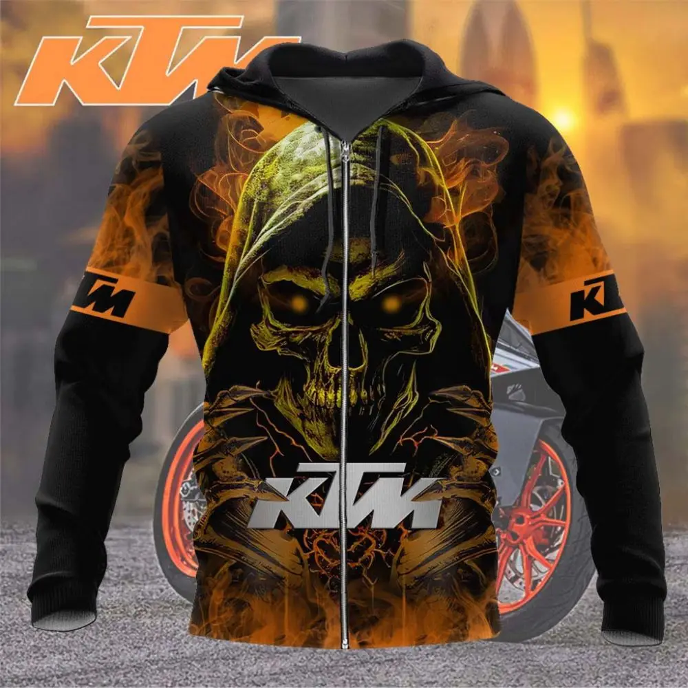 KTM قلنسوة بسحاب للرجال ثلاثية الأبعاد طويلة الأكمام دراجة نارية سترة الخريف والشتاء بالإضافة إلى الصوف ملابس رياضية كاجوال حجم كبير ملابس خارجية