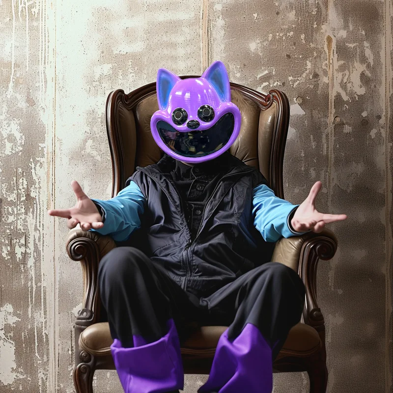 Masque en peluche Poppy Playtime Poppy's Game Time Horror Smiling Animal Purple Sleepy Cat