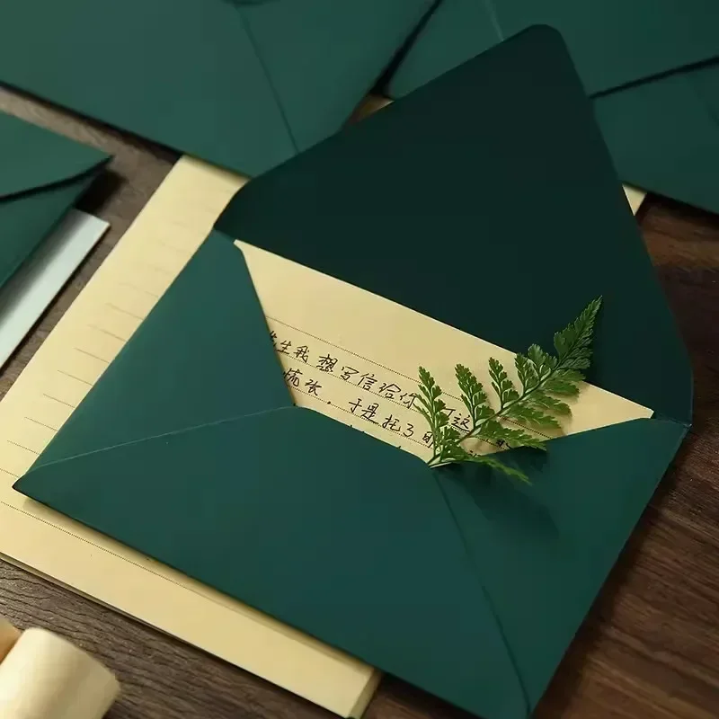 5pcs Thick Paper Envelopes Green High-grade Envelopes for Letters Kawaii Wedding Party Invitations Cards Postcard Cover Cash Bag