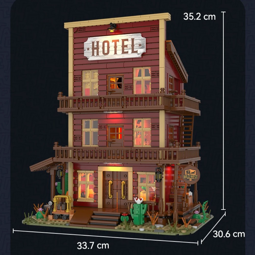 MOC – Villa de cowboy sauvage, Architecture, grand hôtel occidental, maison, ensemble de blocs de construction, Bar Tvern, cabane, idée du désert, jouets, cadeaux pour enfants