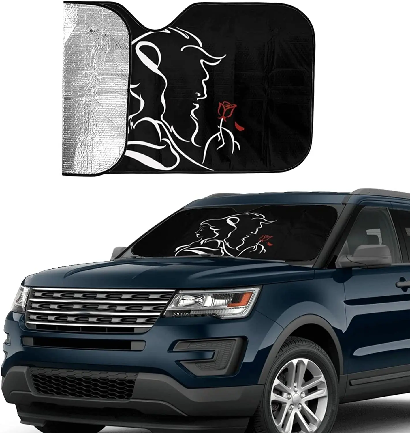 Car Windshield Sunshade Beauty Within The Beast, Foldable Blocks UV Ray Sun Visor Protector, Keep Your Vehicle Cool, Fits Windsh