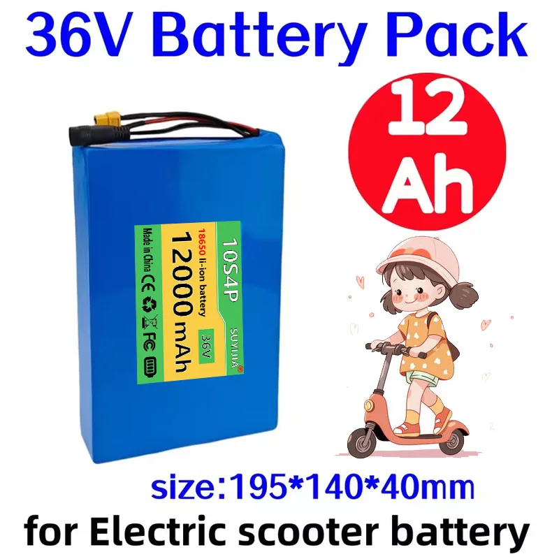 36V 10S4P 12000mAh 18650 Built-in Battery, Suitable for 500W 750W Electric Skateboard Commuting Tool Battery Pack, with BMS.