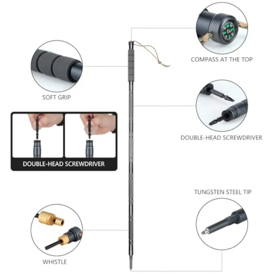 탈부착 가능한 가벼운 하이킹 폴: 남녀 모두를 위한 조절 가능한 워킹 스틱, 트레일 하이킹에 이상적