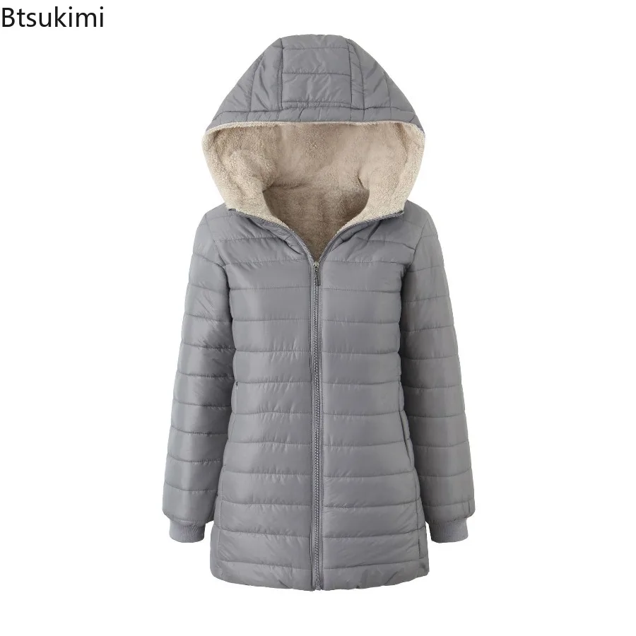 2025 New Autumn and Winter Korean Style Mid-length Hooded Cotton Coat for Women Lambswool Warm Cotton Coat and Velvet Jacket Top
