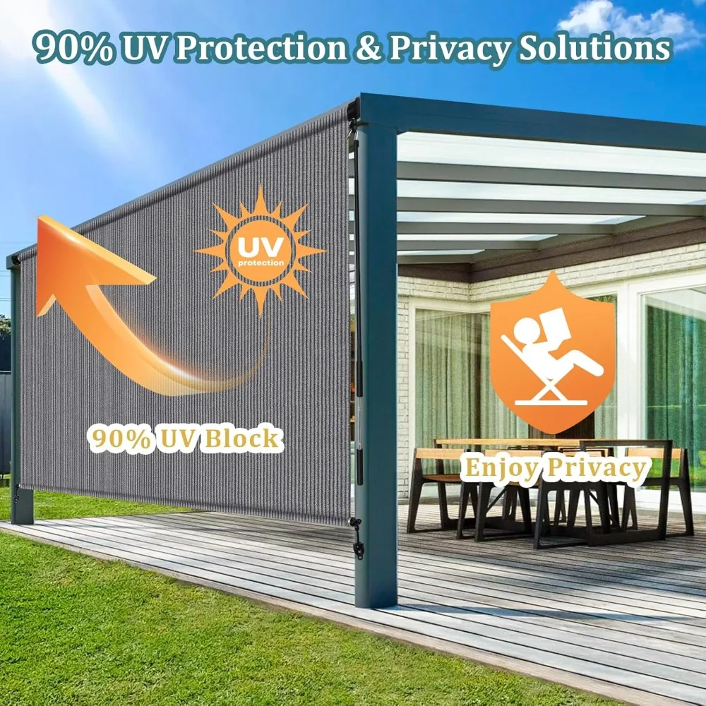 

Наружные рулонные шторы со сращивающейся конструкцией, беспроводные рулонные жалюзи для патио, рулон ткани наружного штора для крыльца, беседки, серый
