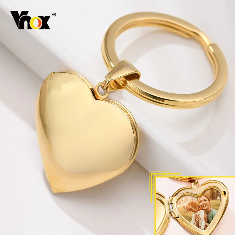 Vnox Custom Photo Frame Key Chain for Women Girls, Unisex Stainless Steel Locket Keychain Pendant, Heart Love Mother\'s Day Gift