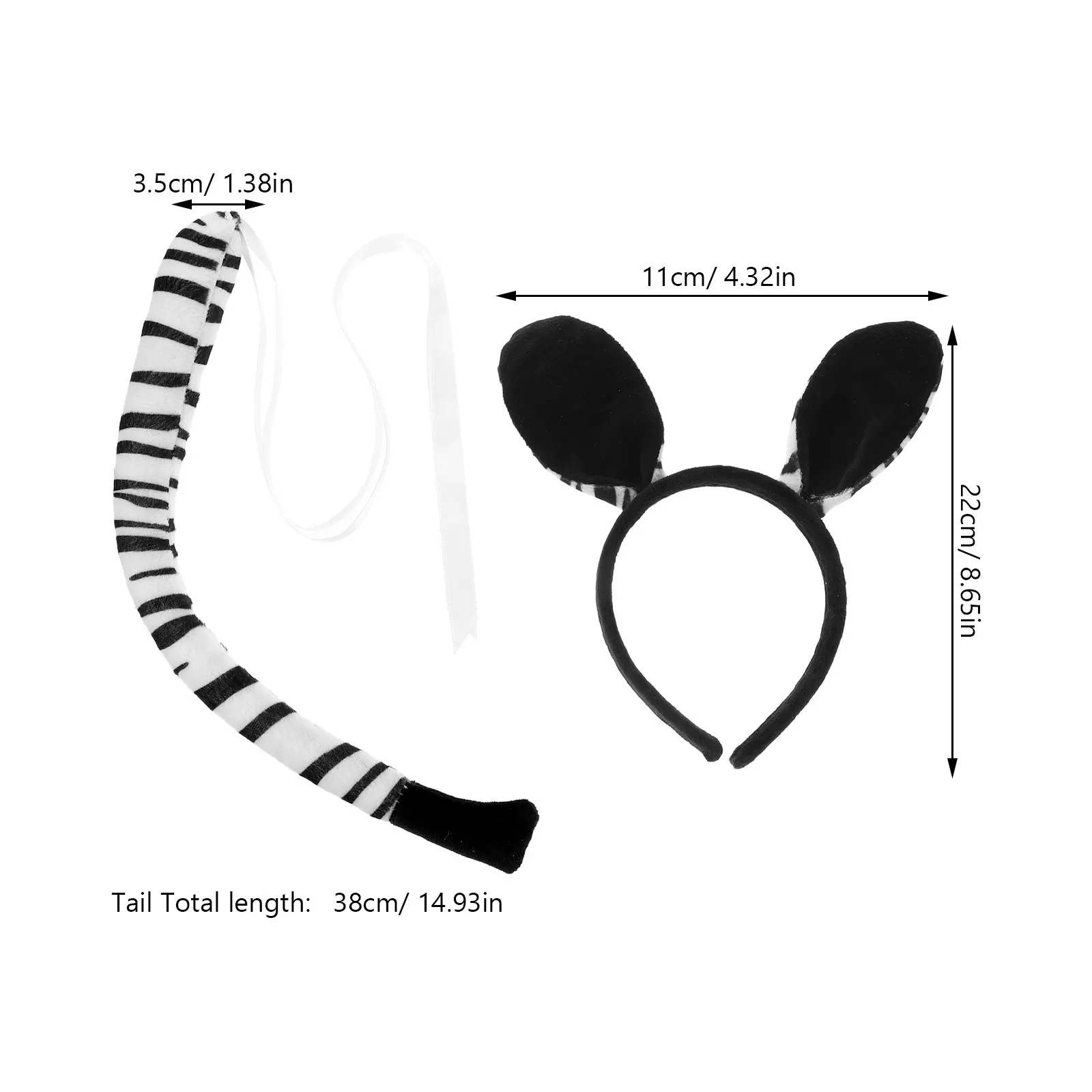 1Set Animal Costume Accessory Zebra Ears and Tail Set Scientific Design Soft Cloth Material for Cosplay Festival Performance