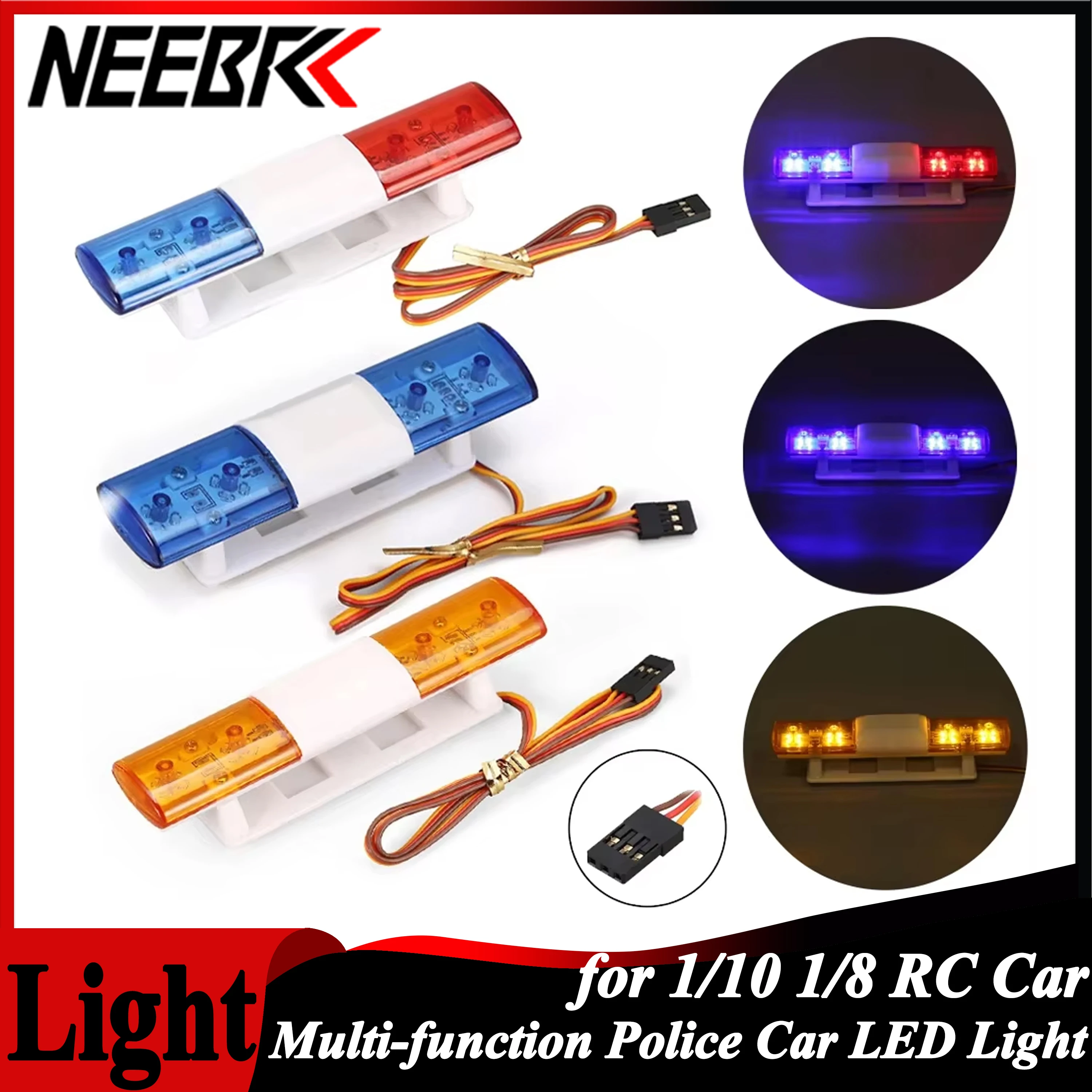 

NEEBRC LED Lamp Simulated Police Car Flash Light Alarming Ultra Bright Multi-function for 1/10 1/8 RC Car Traxxas CC01 4WD WPL