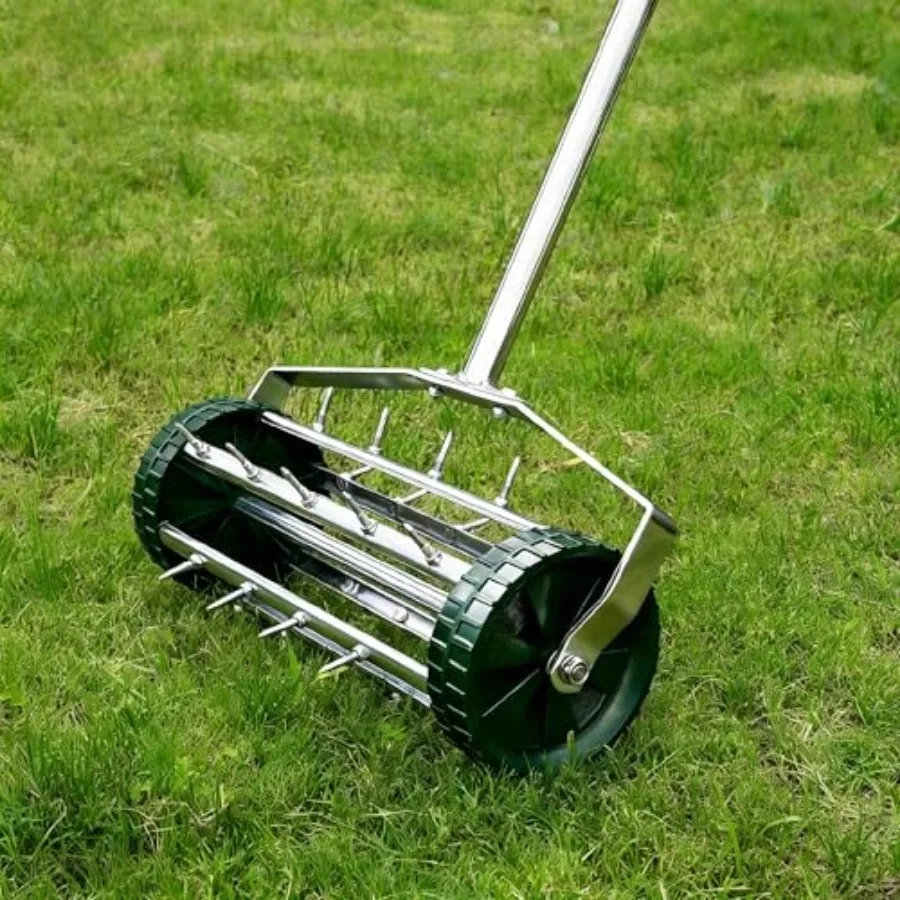 

Rolling Lawn Aerator Tool, 57 Inch Back-Saving Handle, Heavy Duty Galvanized Steel Spike Aerator for Grass Roots, 1.4" D Manual
