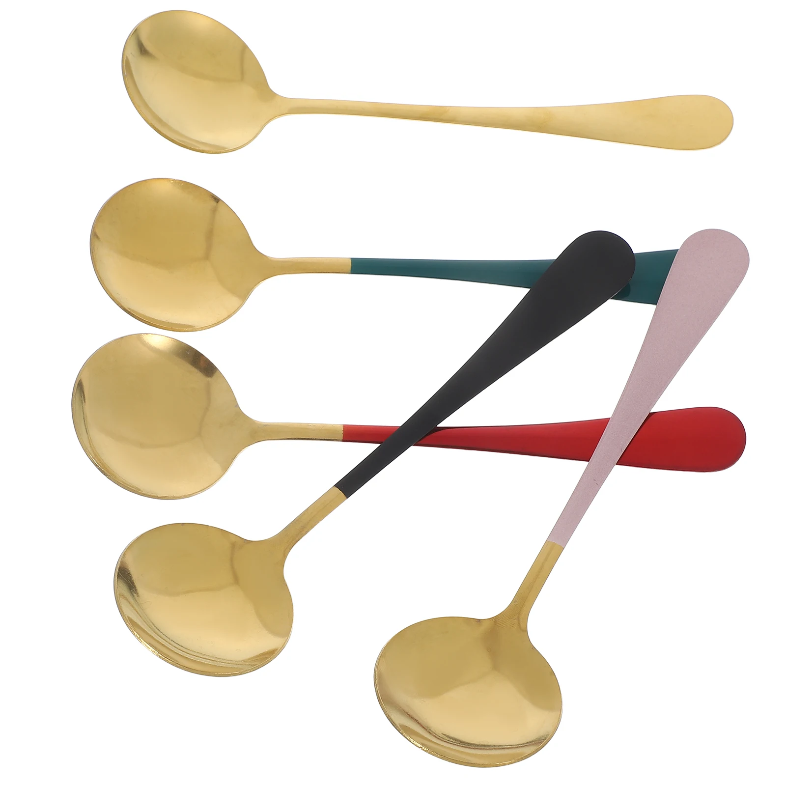 

5 Pcs Stainless Steel Spoons Long H Thickened Coffee Dessert Cake Spoon Portable Household Mixing Pink