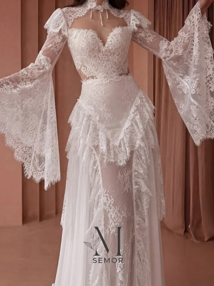 Semor Stunning V-Neck Wedding Dress with Detachable Shawl 2026 Lace Beading Special Design Exquisite Robe De Mariée Customized
