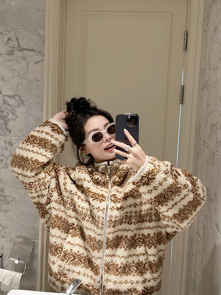 

Зимнее теплое пальто из хлопка с принтом, свободного кроя, в корейском стиле, с отделкой из меха ягненка Fair Island, женская верхняя одежда