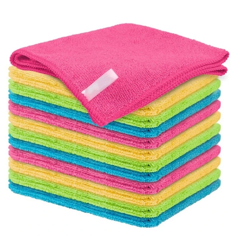 

12pcs Microfiber Cleaning Cloth Ultra-Absorbent Towels Weave Grimes & Liquid