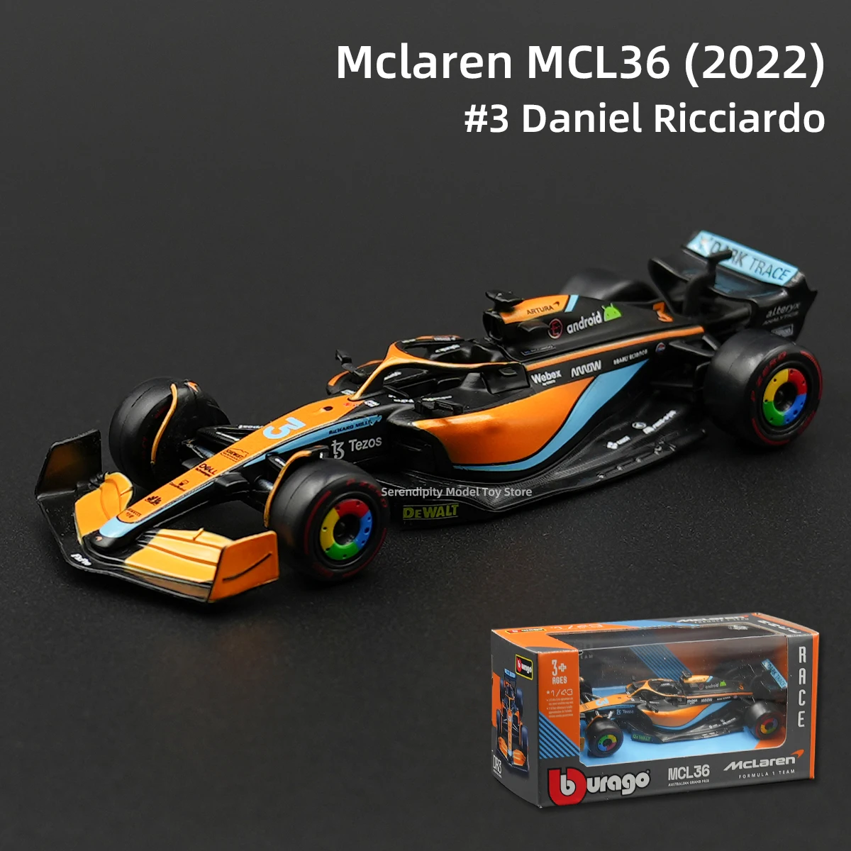 Bburago 1:43 2022 McLaren MCL36 F1 Formula Racing Car Static Simulation Diecast Alloy Model Car