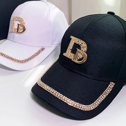 Letter M D Women's Bling Baseball Cap Ladies Fashion Caps With Rhinestones Snapback Hip Hop Hats Black White Pink 55-58cm