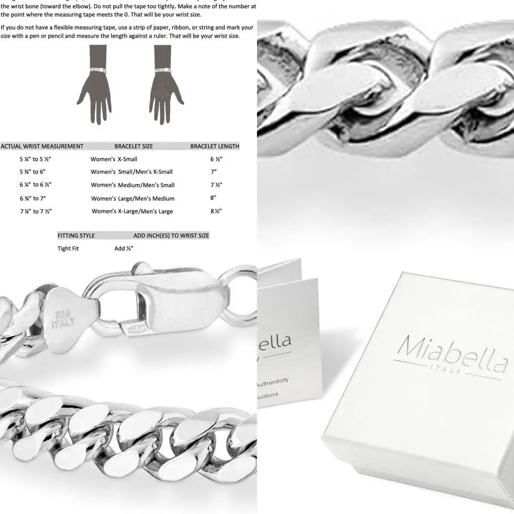 

Italian Crafted 925 Sterling Silver Thick Cuban Link Bracelet for Men, 3.2-7mm