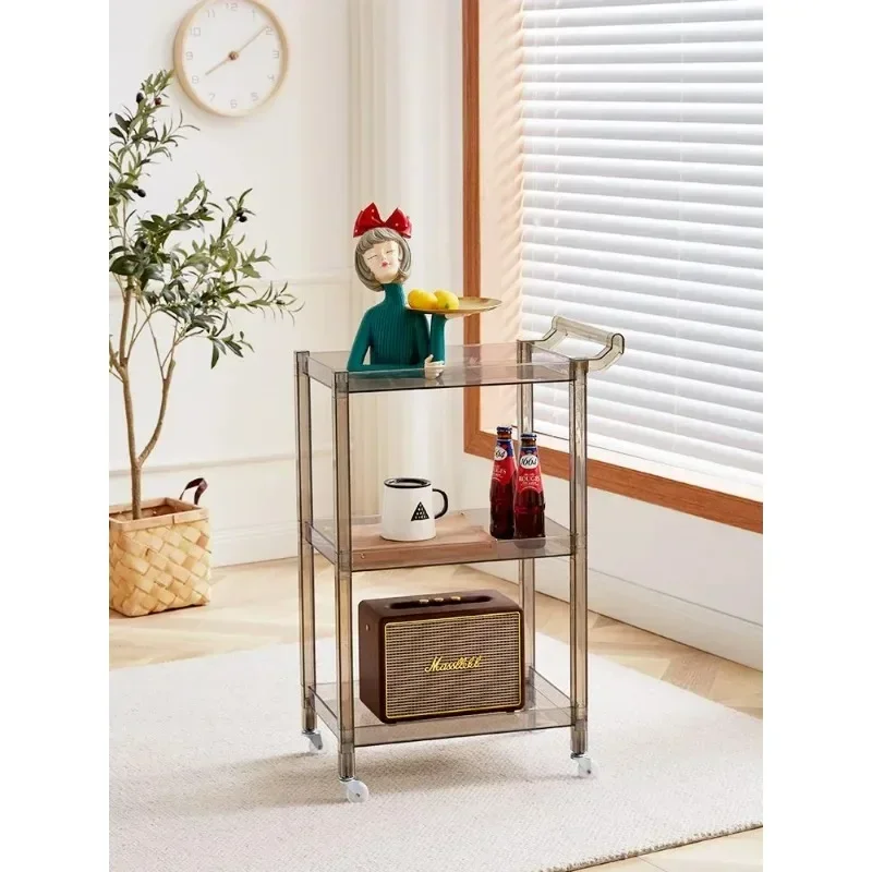 Storage Rack Rolling Cart  Acrylic Trolley Light Luxury Kitchen Shelf Transparent Rolling Storage Cart Removable Snack Cart