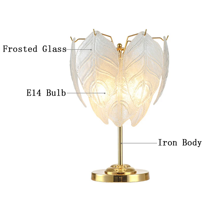 SGROW Iron Glass Leaves Table Lamp Nordic Modern Warm Romantic Desk Light for Living Room Bedroom Study Room Creative Lights