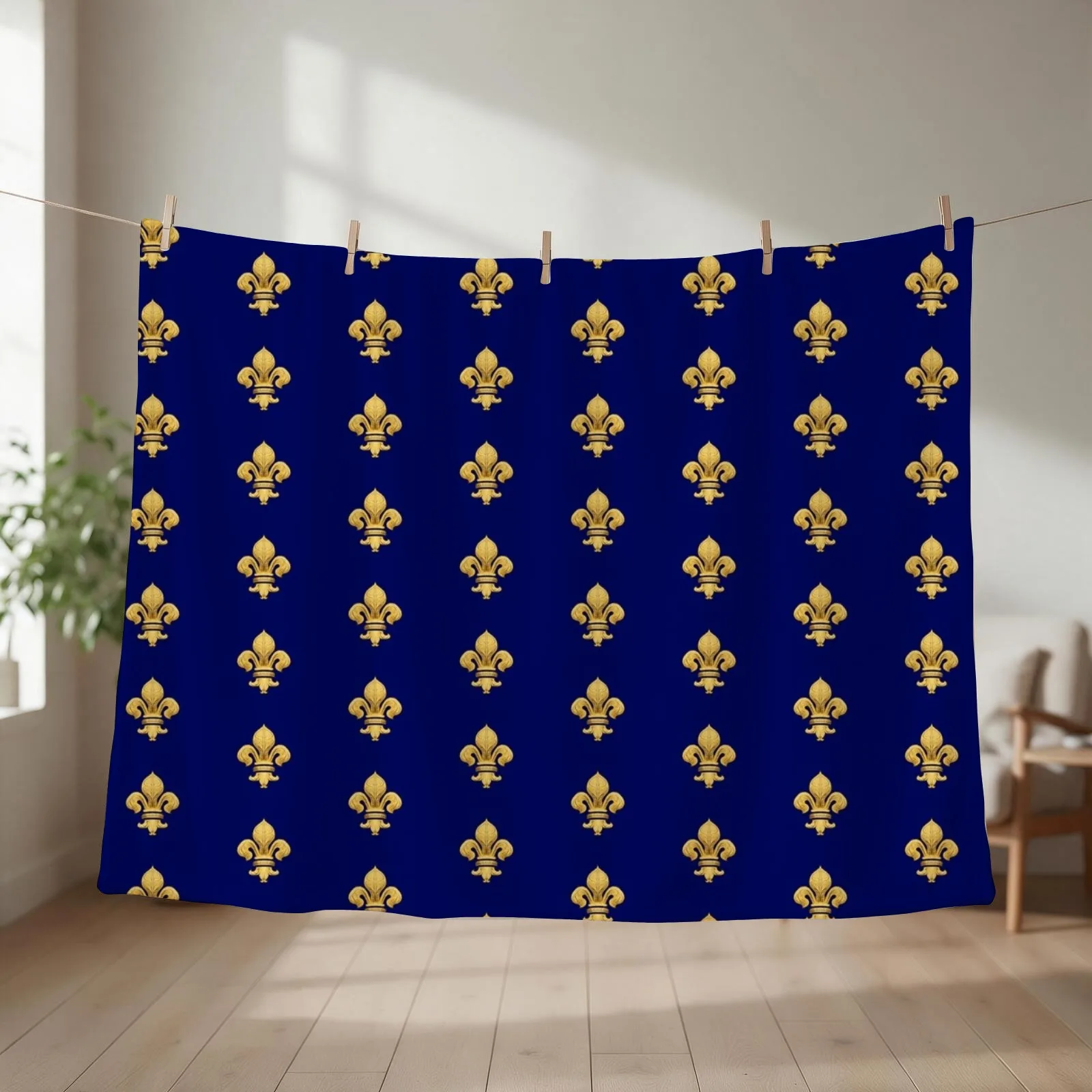 Royal Fleur de Lys Blue Throw Blanket For Decorative Sofa Softest Decorative Sofas Hairy Blankets