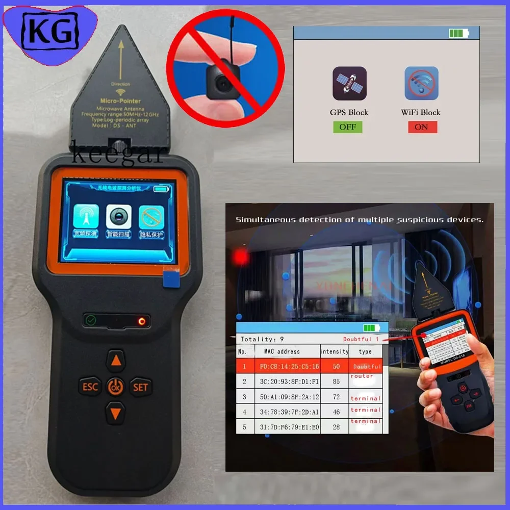 Professional GPS Tracker Wifi Bluetooth Detector Hidden Camera GSM Wiretap Sound Signal Spy GPS Tracker Blocker WiFi Analyzer