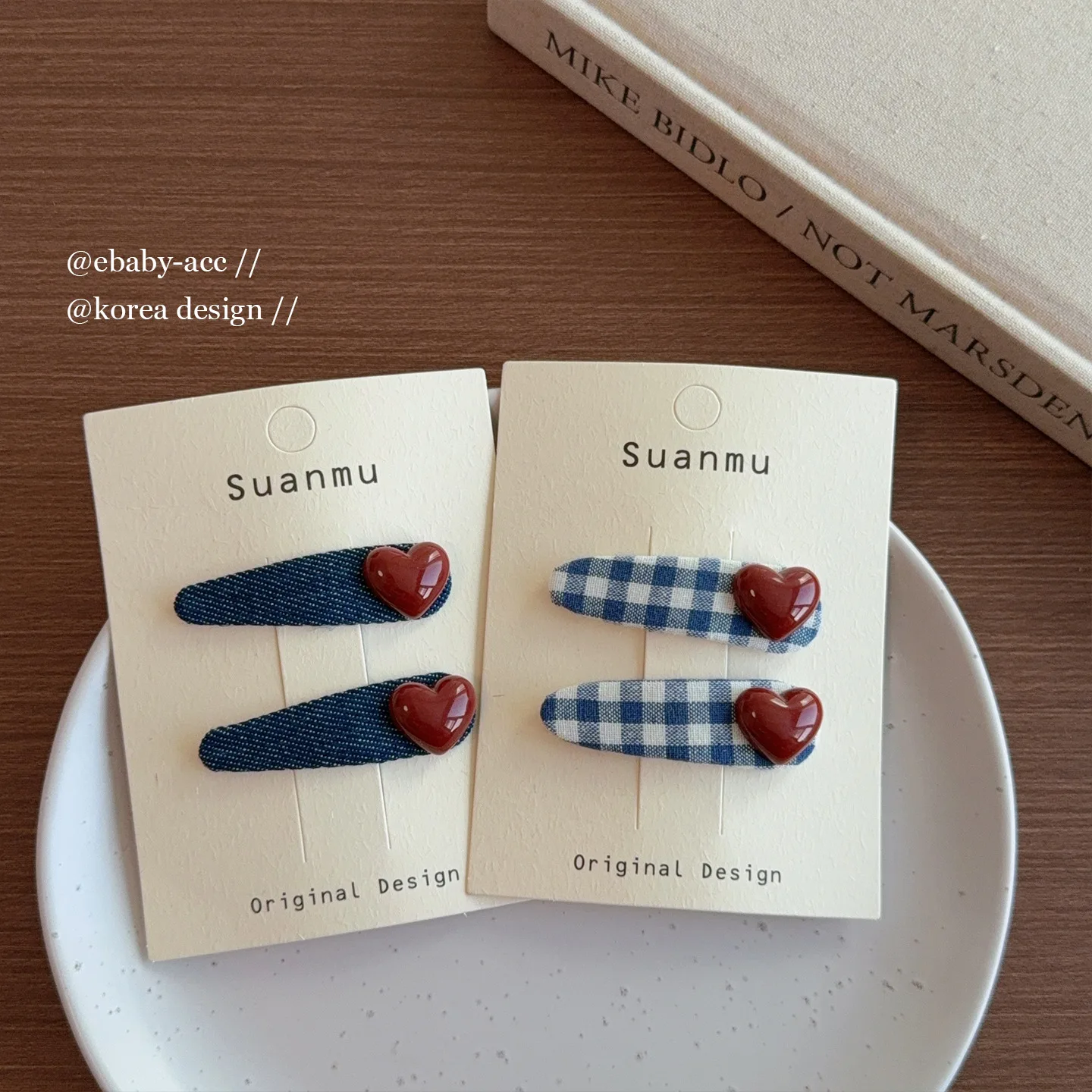 Hair Clips Plaid Heart Denim BB Barrettes Korean Retro Lovely Versatile Side Bangs Hair Accessories for Girls Daily Party