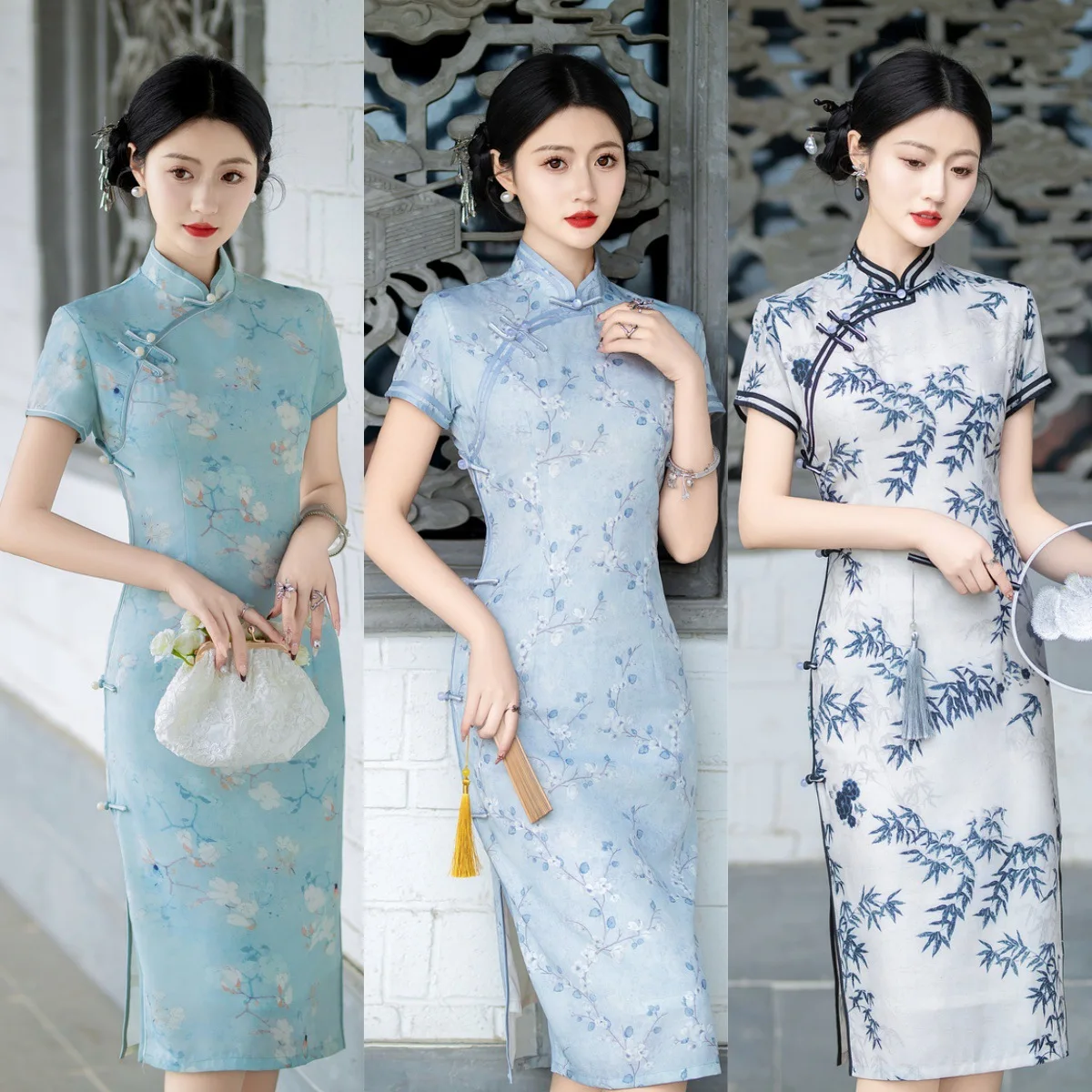 

Yourqipao Double-layer Chinese Cheongsam Middle Length Qipao Improved Mother Of The Bride Dress for Women