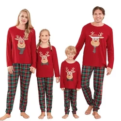 Family Matching Christmas Pajamas Set Deer Head Plaid Print Holiday Pajamas Sleepwear Dad Mom Kids Pajama Outfits