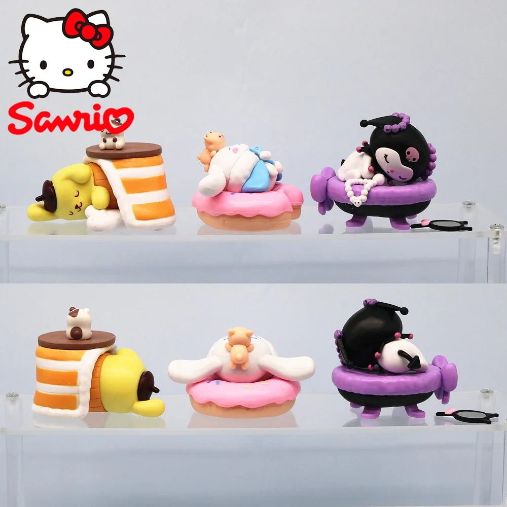 7Cm Figure Hello Kitty Sleep Doll Sanrio My Melody Anime Kawaii Cinnamoroll Kuromi Cat Action Collection Gifts Toys For Children