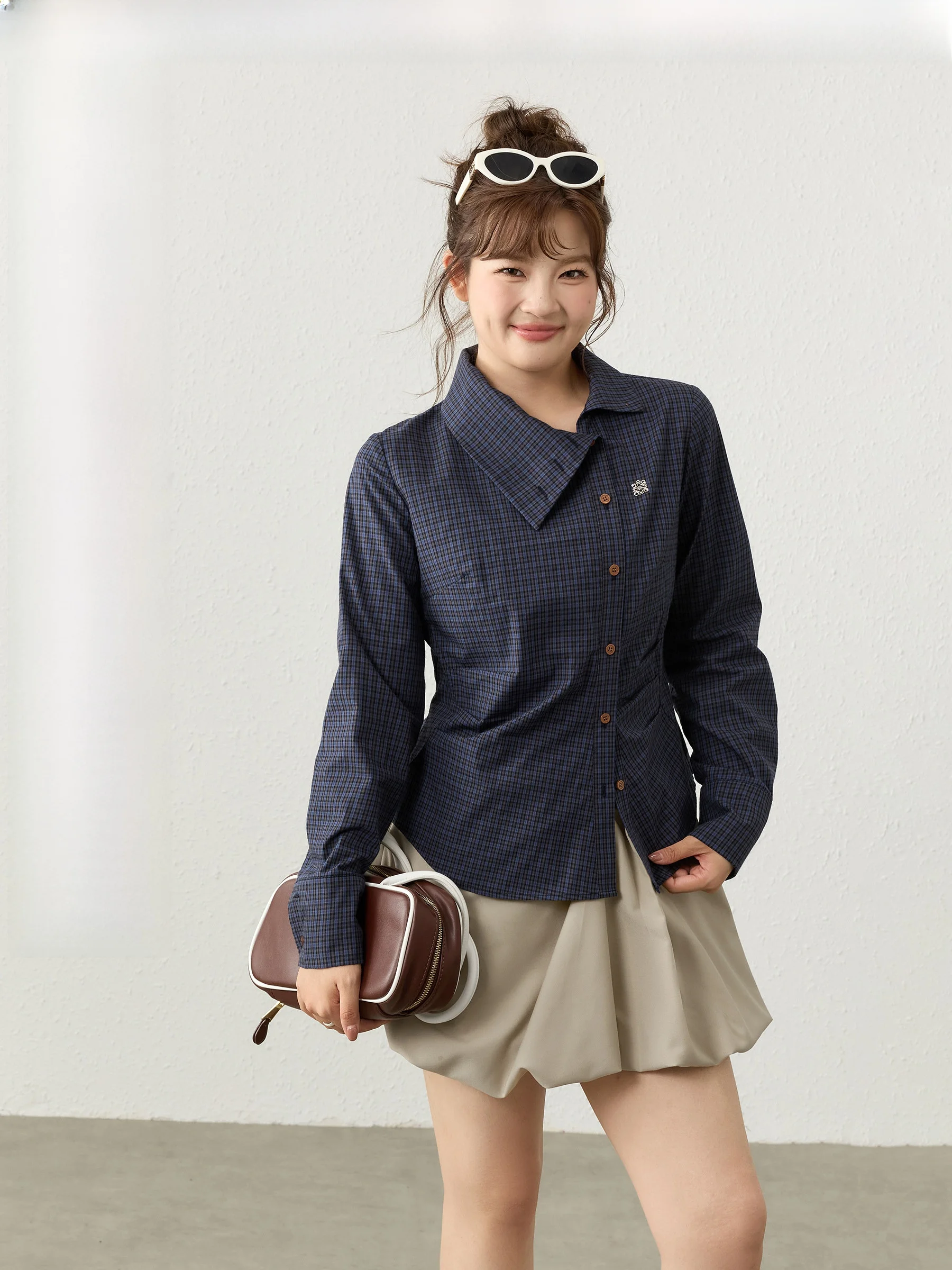 

Комплект: Ретро-платье с асимметричной юбкой в клетку на пуговицах, большие размеры, хлопок, длинный рукав, осенняя мода